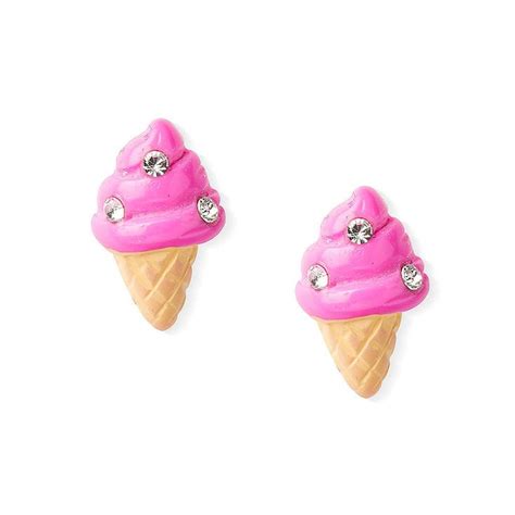 Sterling Silver Pink Ice Cream Cone Earring Claires Earrings Pink Stud Earrings Cream Earrings