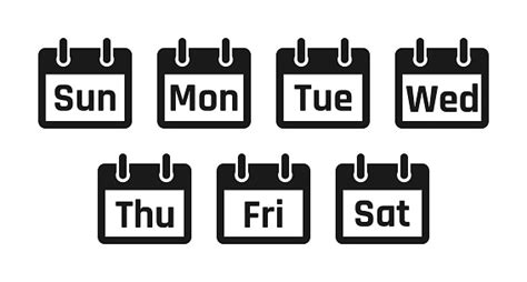 Week Calendar Icons Set Planner Symbol Sign Simple Weekly Icon Isolated