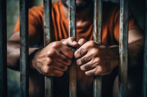 homem atrás das grades da prisão as mãos dos homens descansam nas grades de uma prisão ou cela