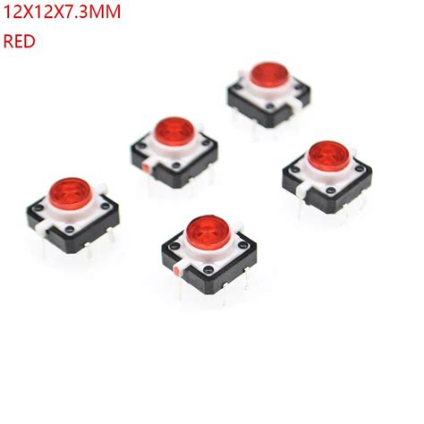 10pcs 12x12x73mm 4pin Dip Tact Push Button Switch With Red Light Led