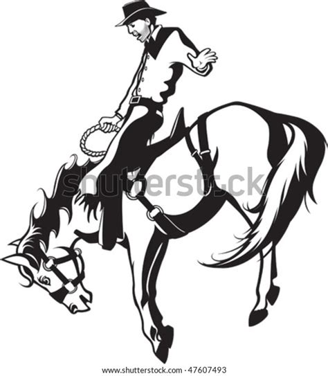 Illustrated Saddle Bronc Rider Black White Stock Vector Royalty Free