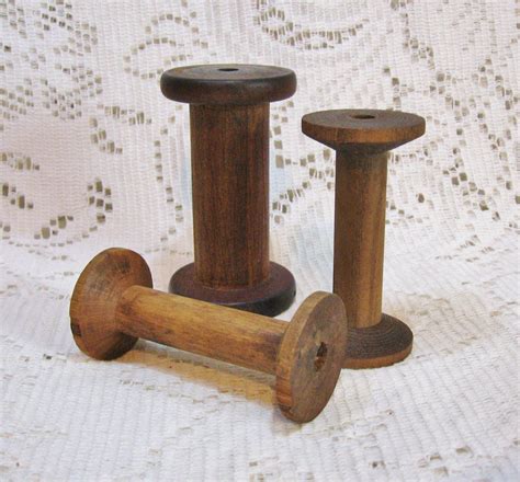 3 Antique Small Wood Spools Textile Sewing Bobbins ~ A Nice Vintage