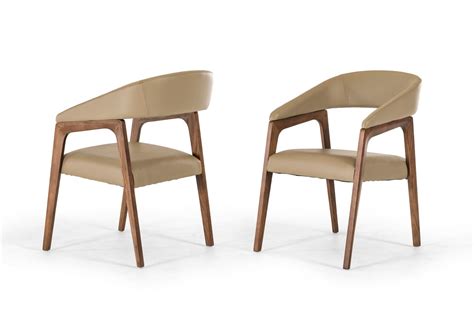 Featuring a curved backrest and iconic splayed legs. Modrest Clive Modern Taupe & Walnut Dining Chair - Dining ...