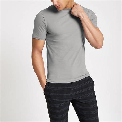 River Island Mens Grey Muscle Fit Crew Neck T Shirt The Fashionisto
