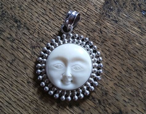 Vintage Sterling Silver Pendant Moon Face Etsy