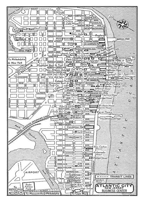 Atlantic City Vintage Map Of Downtown Atlantic City Print Poster