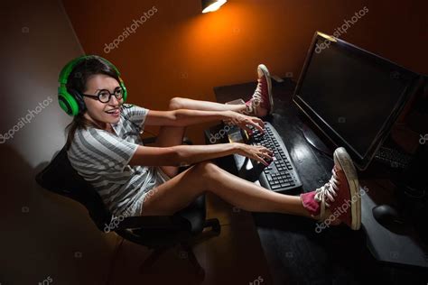 Gamer Girl Playing With Computer Stock Photo By ©korolok 74403545