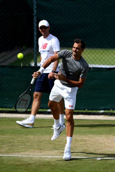 Roger Federer Of Switzerland Serves During A Practice Session Ahead Of