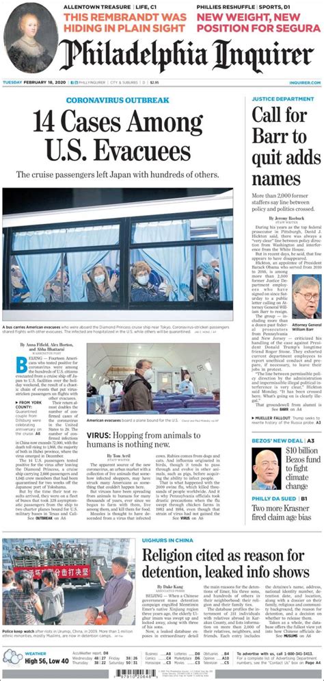 Newspaper Philadelphia Inquirer Usa Newspapers In Usa Tuesdays Edition February 18 Of 2020