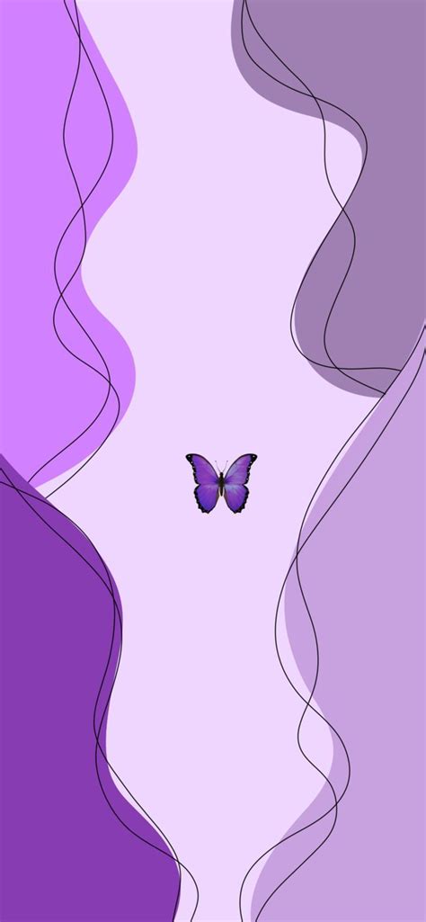 a purple and white background with a butterfly flying in the air over it s head