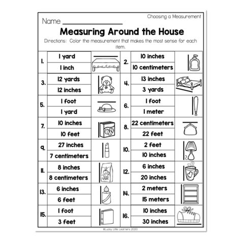2nd Grade Math Worksheets Measurement Choosing A Measurement Measuring Around The House