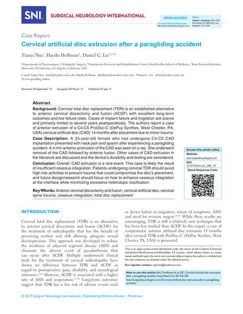 Pdf Cervical Artificial Disc Extrusion After A Paragliding Accident