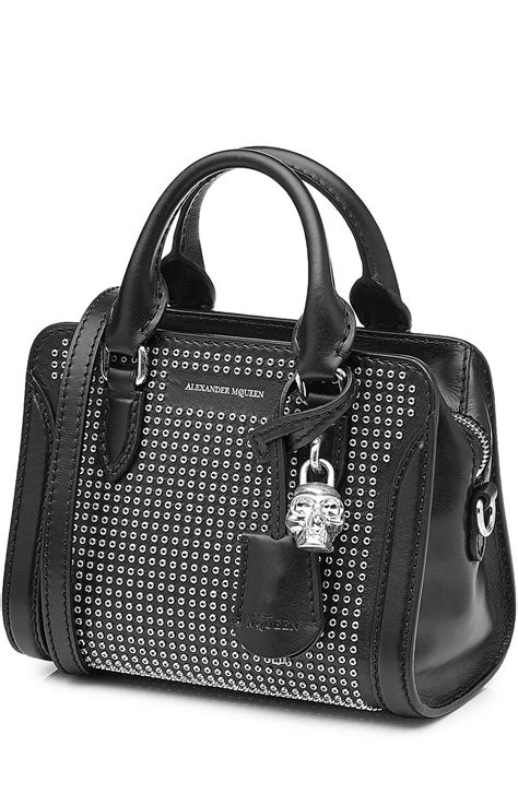 Alexander Mcqueen Mini Padlock Black Leather And Silver Skull Shoulder