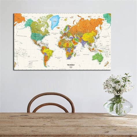 Vintage World Map Stretched Framed Canvas Prints Wall Art Home Office