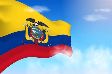 Bandera Ecuatoriana En Las Nubes Bandera Vectorial Ondeando En El Cielo Ilustración Realista