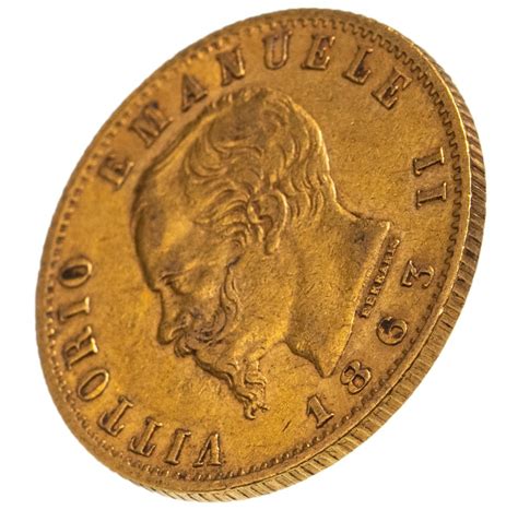 Италия 20 лир Lire 1863 с портретом Виктора Эммануила Ii стоимостью 47817 руб