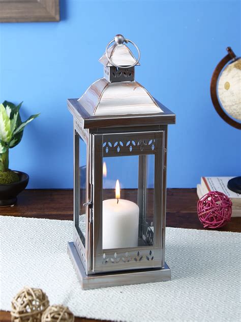 Buy Hosley Classic Style Glass Iron Lantern With One Pillar Candle