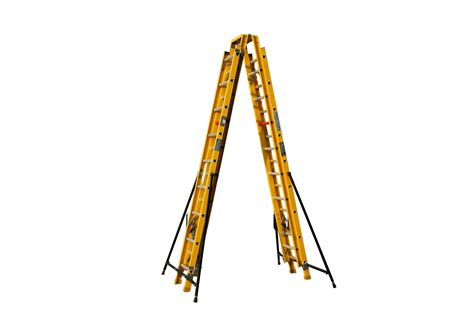 35kv Yellow Fiberglass Double Side Grooved Rail Extension Ladder With