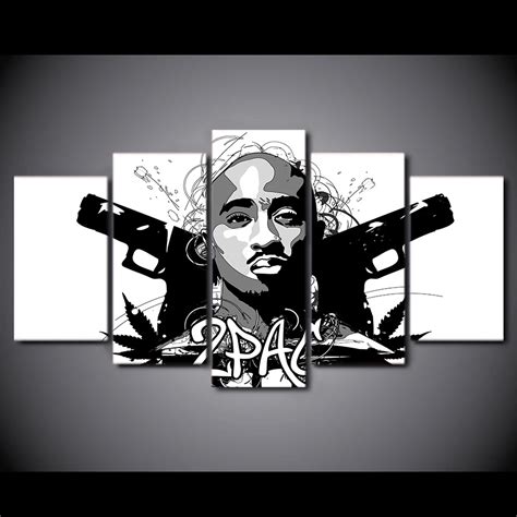 5 Pieces Rap 2pac Hip Hop Rapper Canvas Hd Prints Paintings For Living