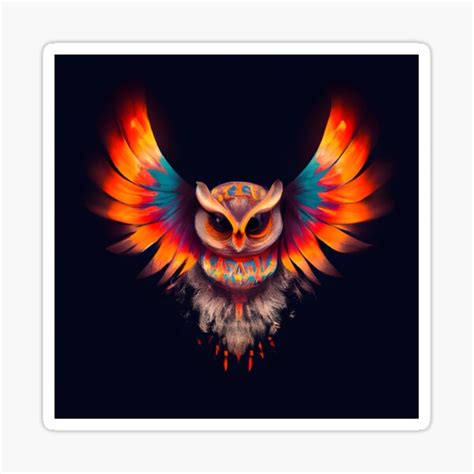 Ai Generated Art Fire Owl Colorful Ink Drawing Sticker For Sale By