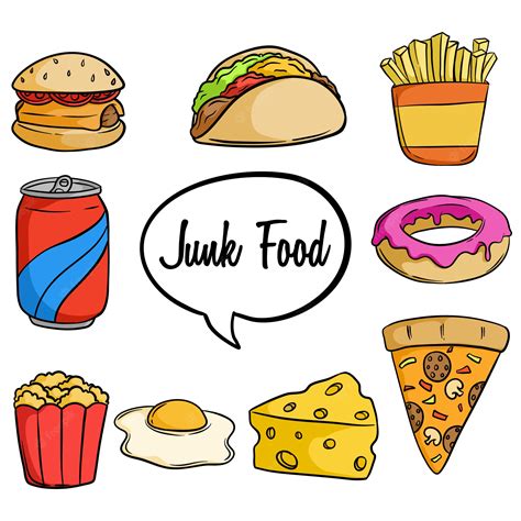 Set Of Tasty Junk Food With Hand Drawn Or Doodle Style Download On