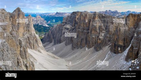 Panorama Scenery In The Alps Dolomites Sella Massif With Val De Mesdi