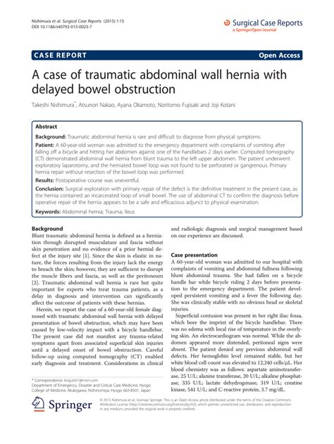 Pdf A Case Of Traumatic Abdominal Wall Hernia With Delayed Bowel