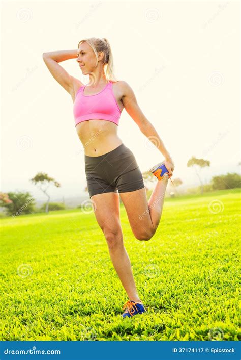 Young Woman Stretching Before Exercise Stock Image Image Of Park