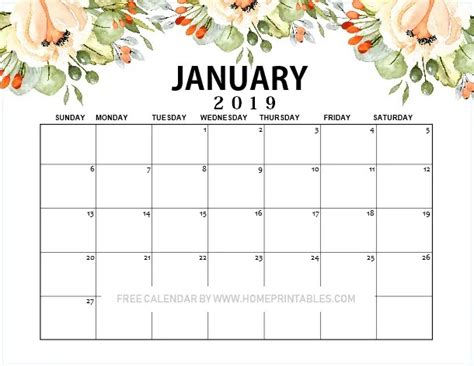 January 2019 Calendar Printable 101 Designs For Free Download