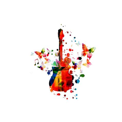 Colorful Guitar With Music Notes Isolated Vector Illustration Design