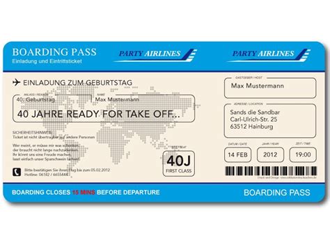 Für ein theater stück in der schule brauchen wir ein flugticket. Einladungskarte als Flugticket Boarding Pass Art. 063 HELLBLAU | Einladungen, Einladungskarten ...
