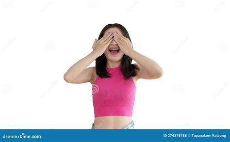 Young Woman Covering Her Face And Eyes With Her Hands Isolated Stock
