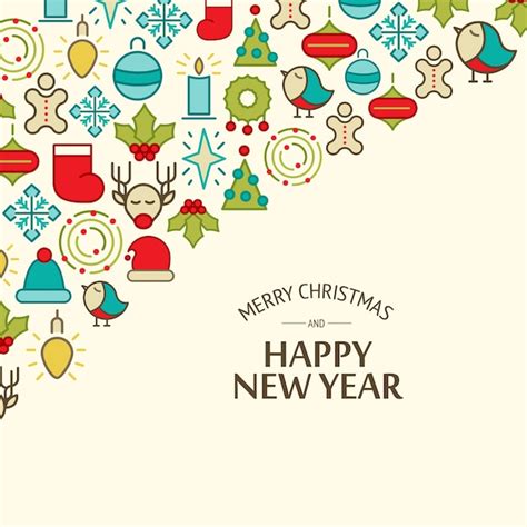 Free Vector Colorful Happy New Year And Merry Christmas Card