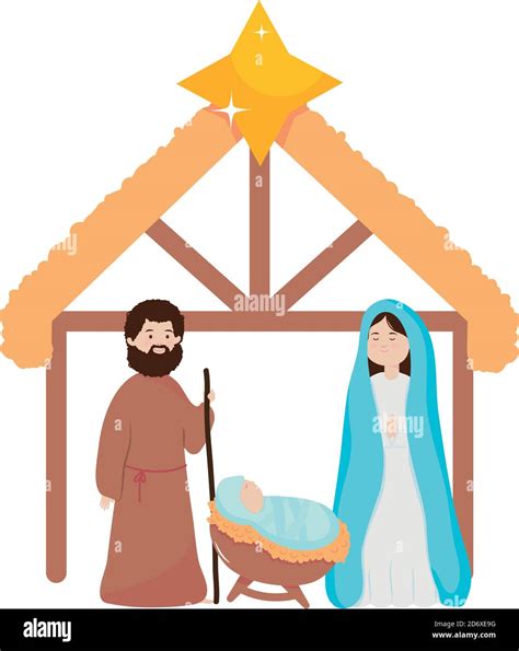 Nativity Manger Scene With Virgin Mary Joseph And Baby Jesus Over