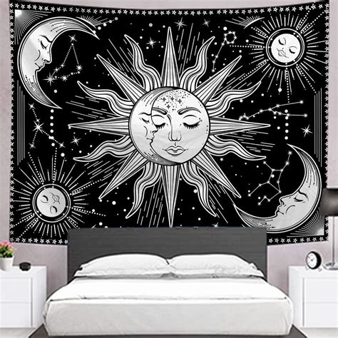 Htocinq Sun And Moon Tapestry Burning Sun With Star Tapestry