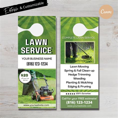 Front And Back Lawn Service Door Hanger Template Lawn Mowing Etsy