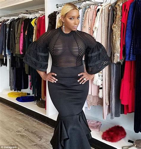 nene leakes goes bra less in black dress with sheer bodice daily mail online
