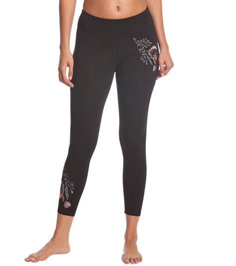 Betsey Johnson Performance Floral Embroidered 78 Cotton Yoga Leggings