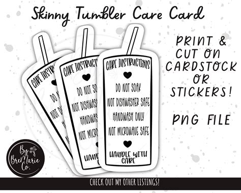 Skinny Tumbler Care Card Sublimation Tumbler Care Print And Etsy Denmark