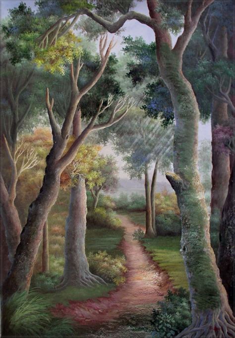 Quality Hand Painted Oil Painting Path Through Woods 24x36in Ebay