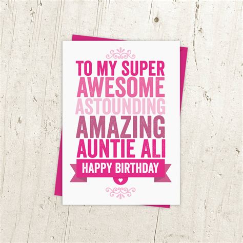 Personalised Birthday Card For Auntie Aunt Aunty By A Is For Alphabet