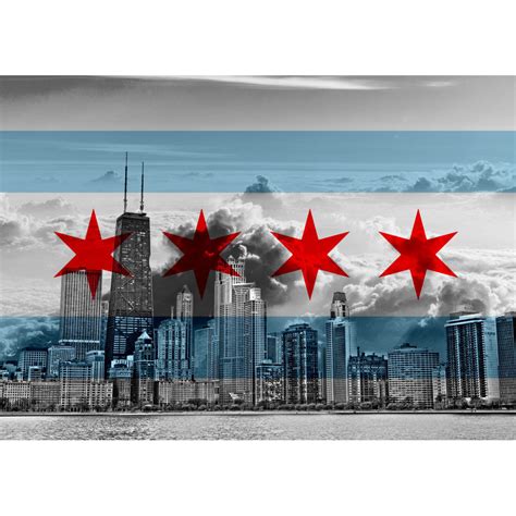 Chicago Flag Cloudy Skyline Zapwalls