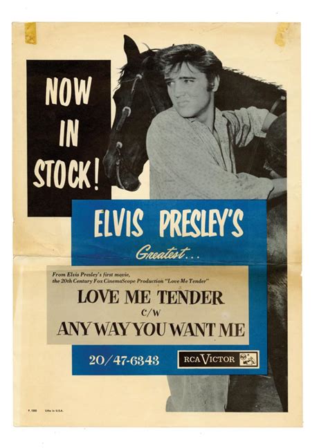 Sold At Auction 1956 Elvis Presley Advertising Poster For Rca Single Love Me Tender Any Way