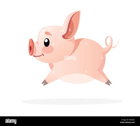 Cute Pig Cartoon Character Design Running Little Pig Flat Vector
