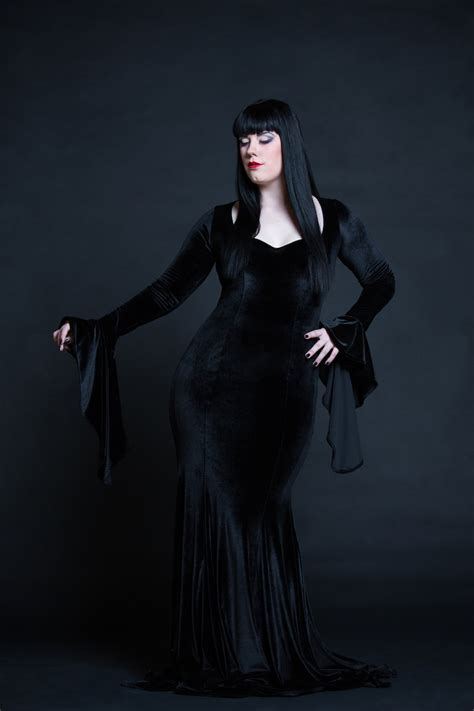 Morticia Addams Cosplay Black Velvet Dress Sexy Witch Costume Etsy Hong Kong