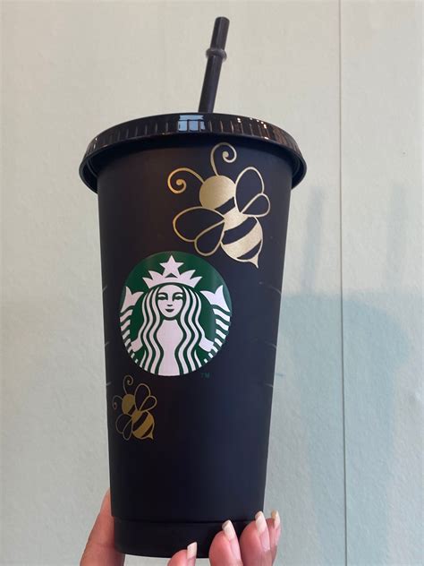 Reusable Matte Black Starbucks Cold Coffee Cup 24oz With Lid Etsy