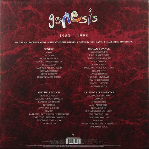 Виниловая пластинка Genesis 1983 1998 6 Lp Купить в магазине