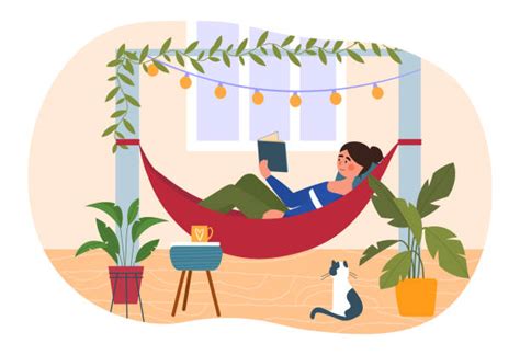 Cartoon Of The Woman Relaxing Hammock Illustrations Royalty Free