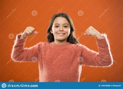 Child Cute Girl Show Biceps Gesture Of Power And Strength Feel So