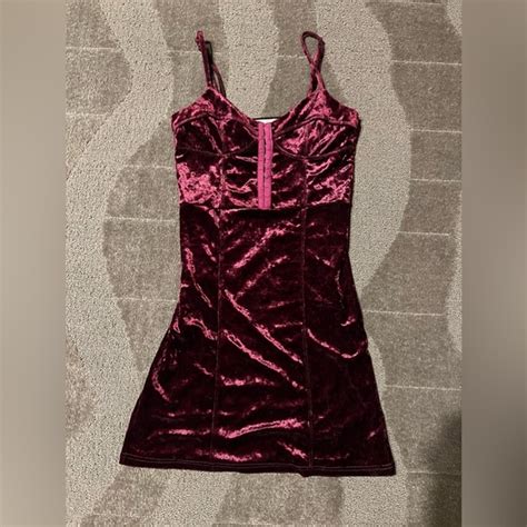 Minkpink Dresses Crushed Velvet Deep Dark Red Burgundy Bustier Hook Front Bodycon Mini Dress